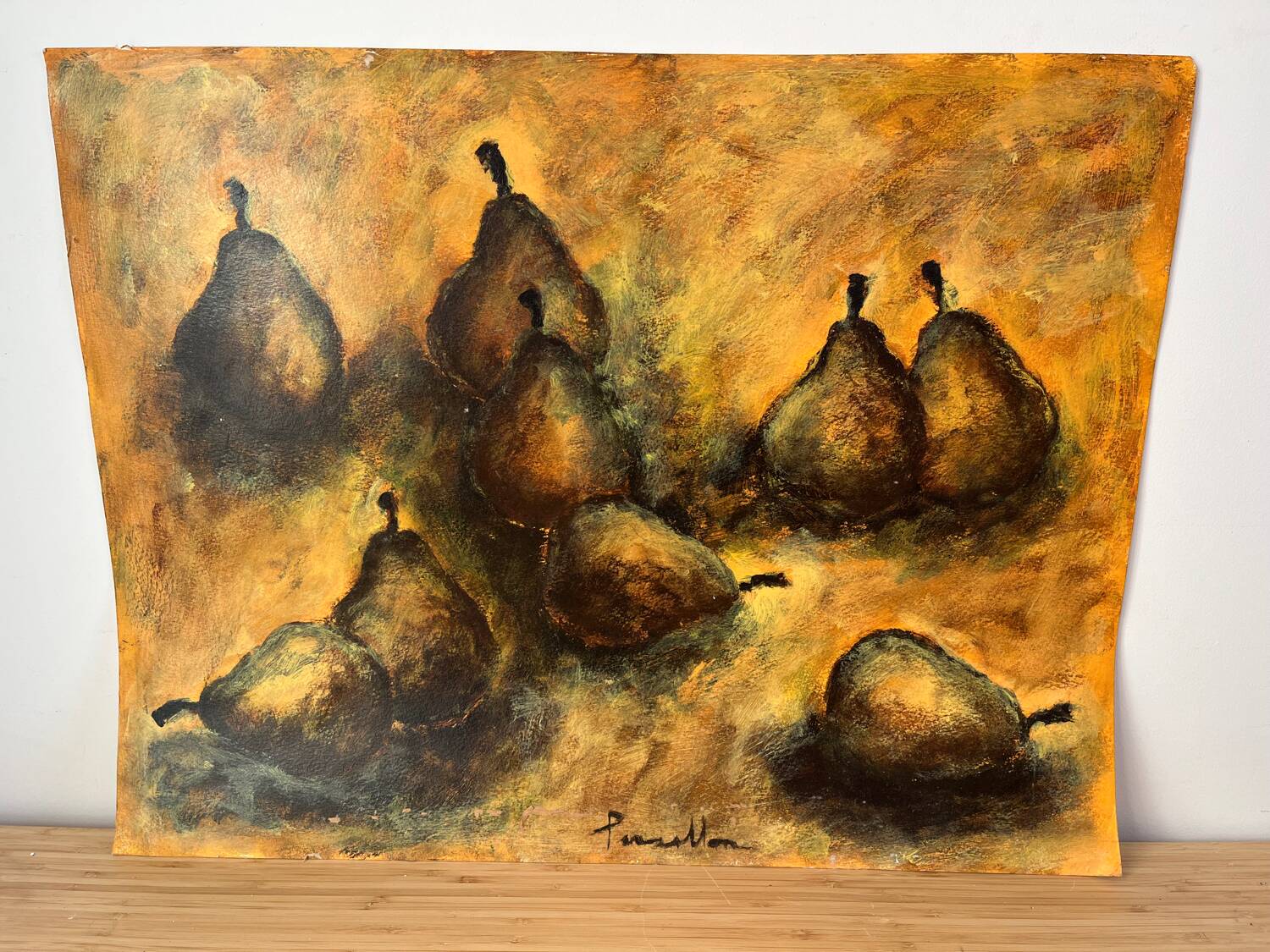 Still life with pears, watercolour on paper signed Françoise Persillon.