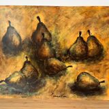 Still life with pears, watercolour on paper signed Françoise Persillon.