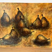 Still life with pears, watercolour on paper signed Françoise Persillon.