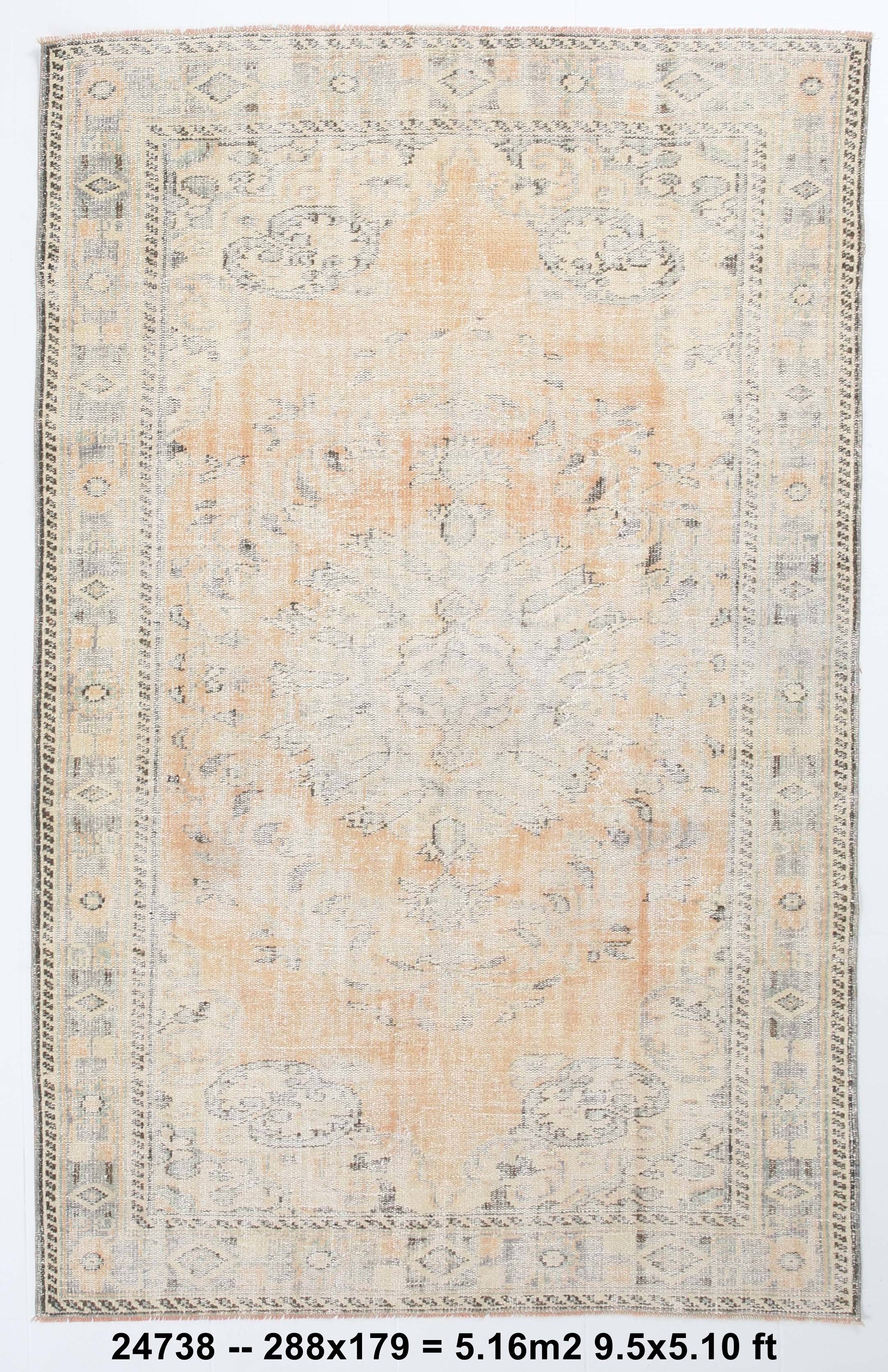 6x9 Peach Orange & Cream Geometric Vintage Rug, 179x288Cm