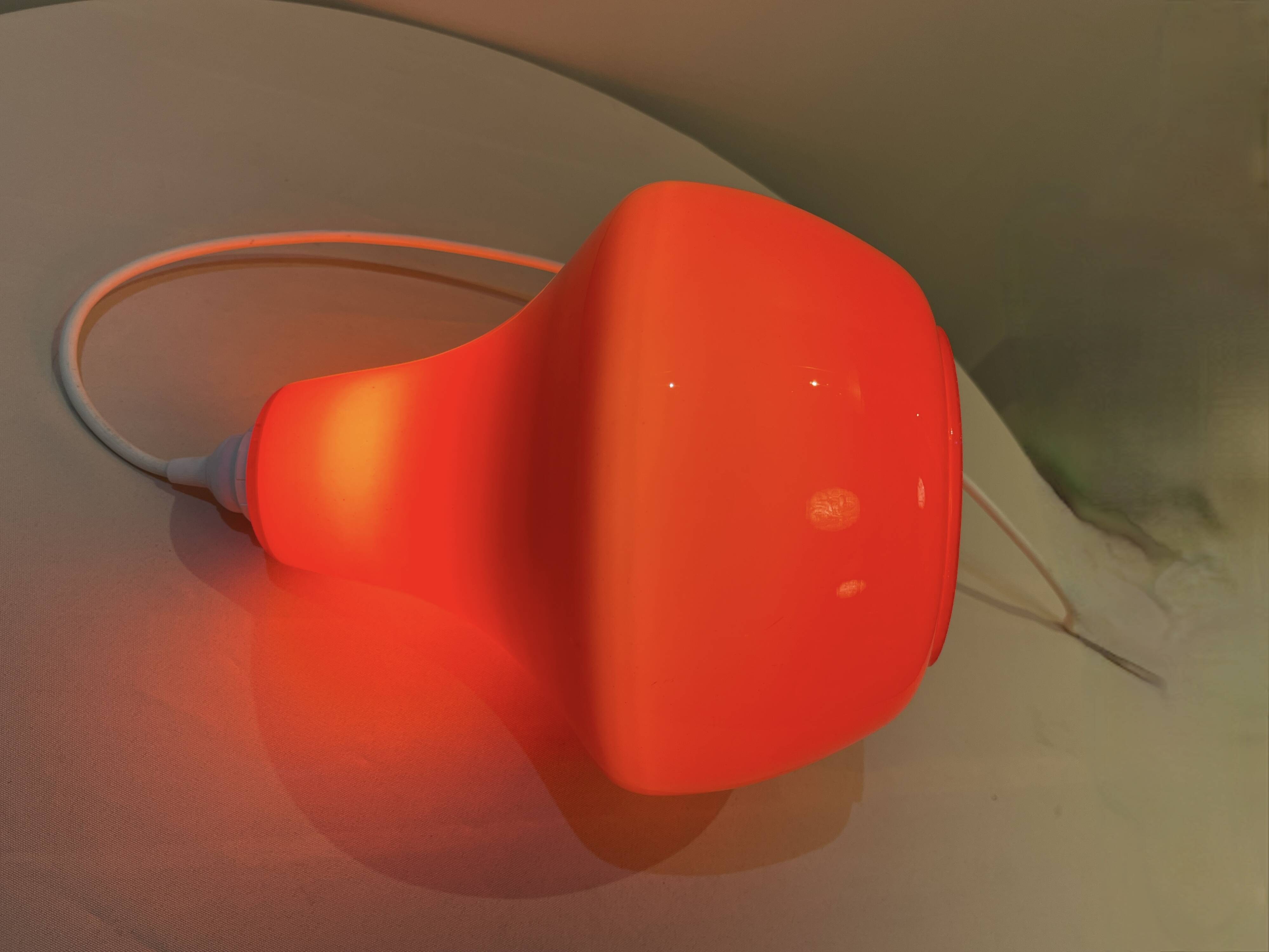Red Opaline Glass Pendant Light 1970 Space Age Ceiling Lamp Free Form Orange