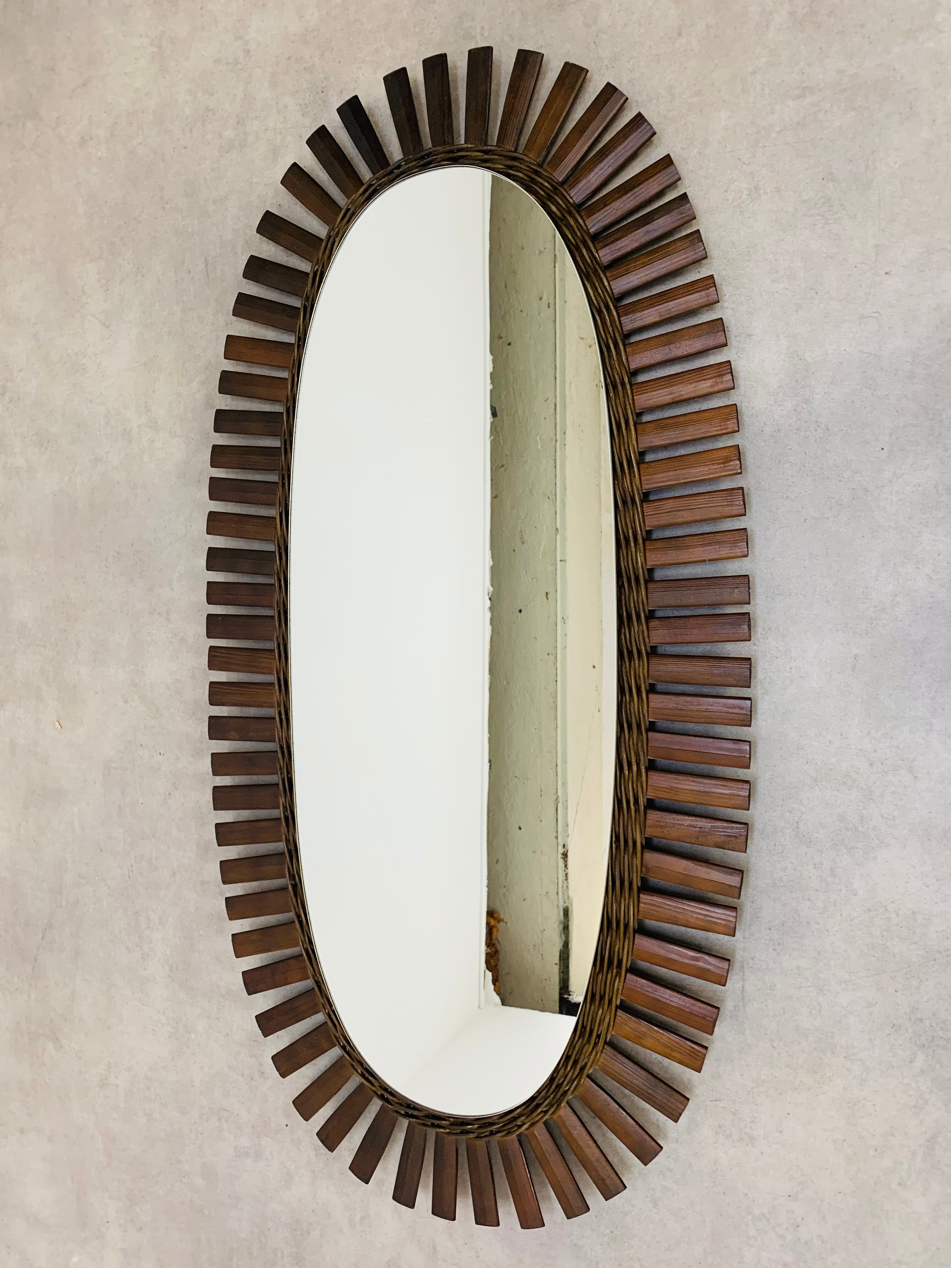 Mirror sun rattan oval 102 x 51 cm chic jungle style
