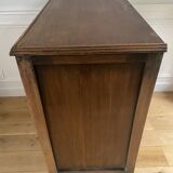 Vintage wooden chest of drawers with three drawers and brown marble top