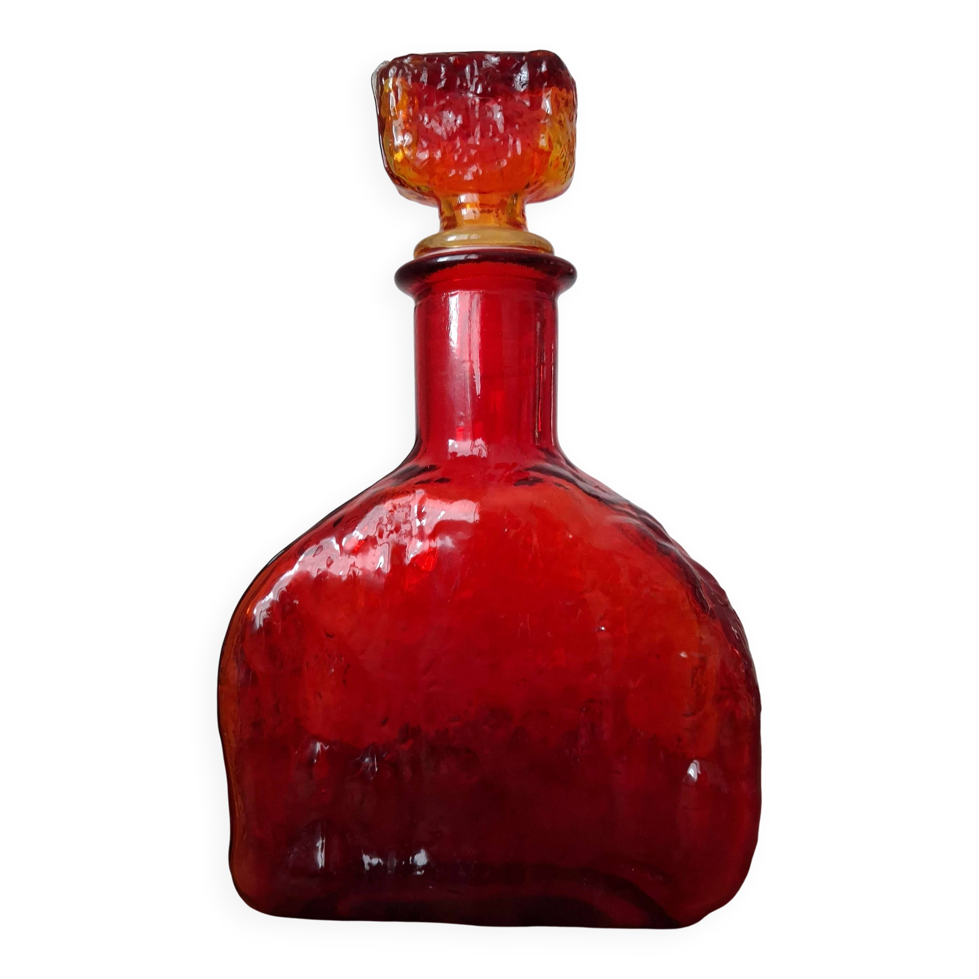 Carafe glass bottle Empoli red-orange