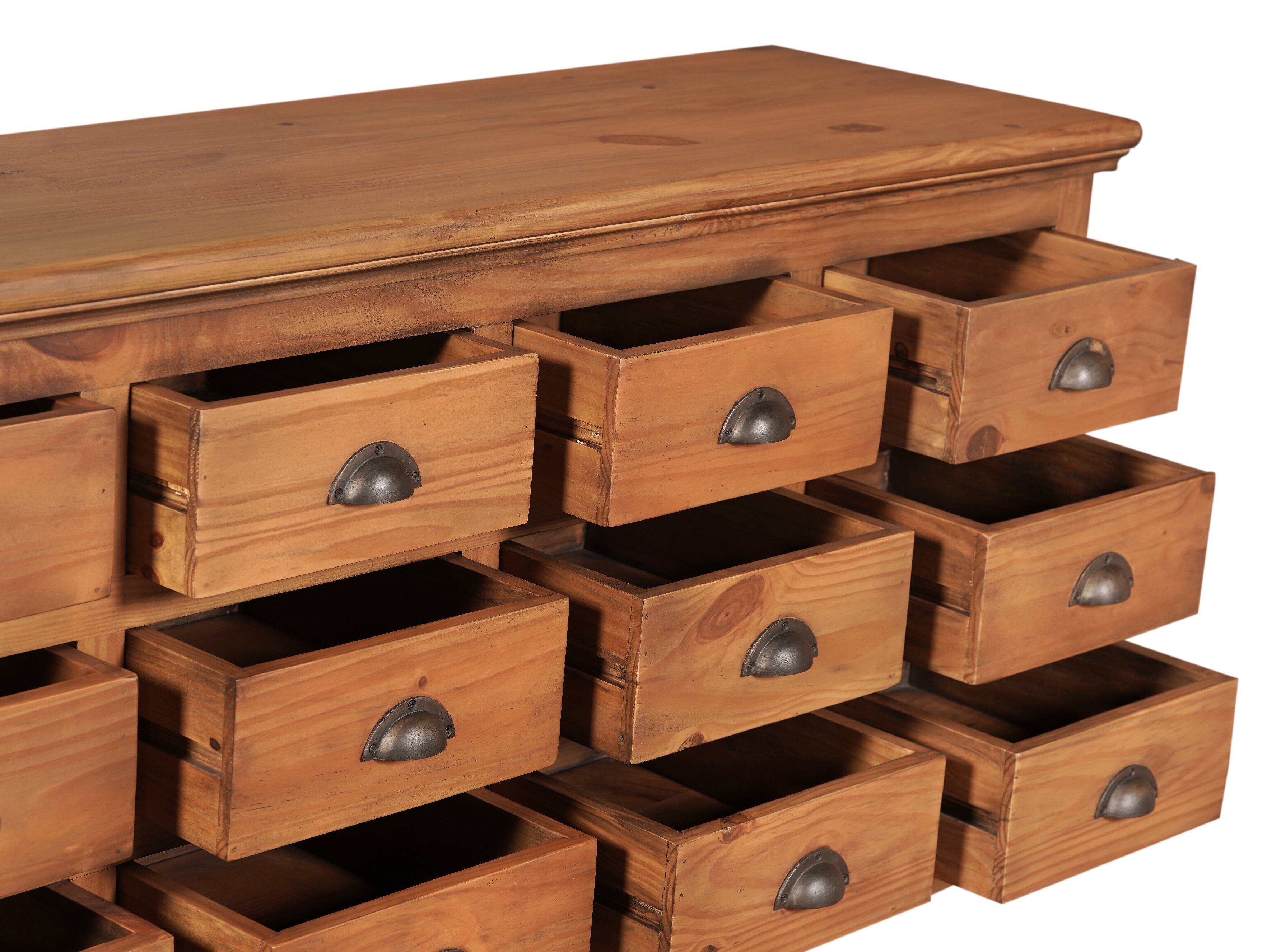 Solid wood sideboard with 12 drawers 160cm