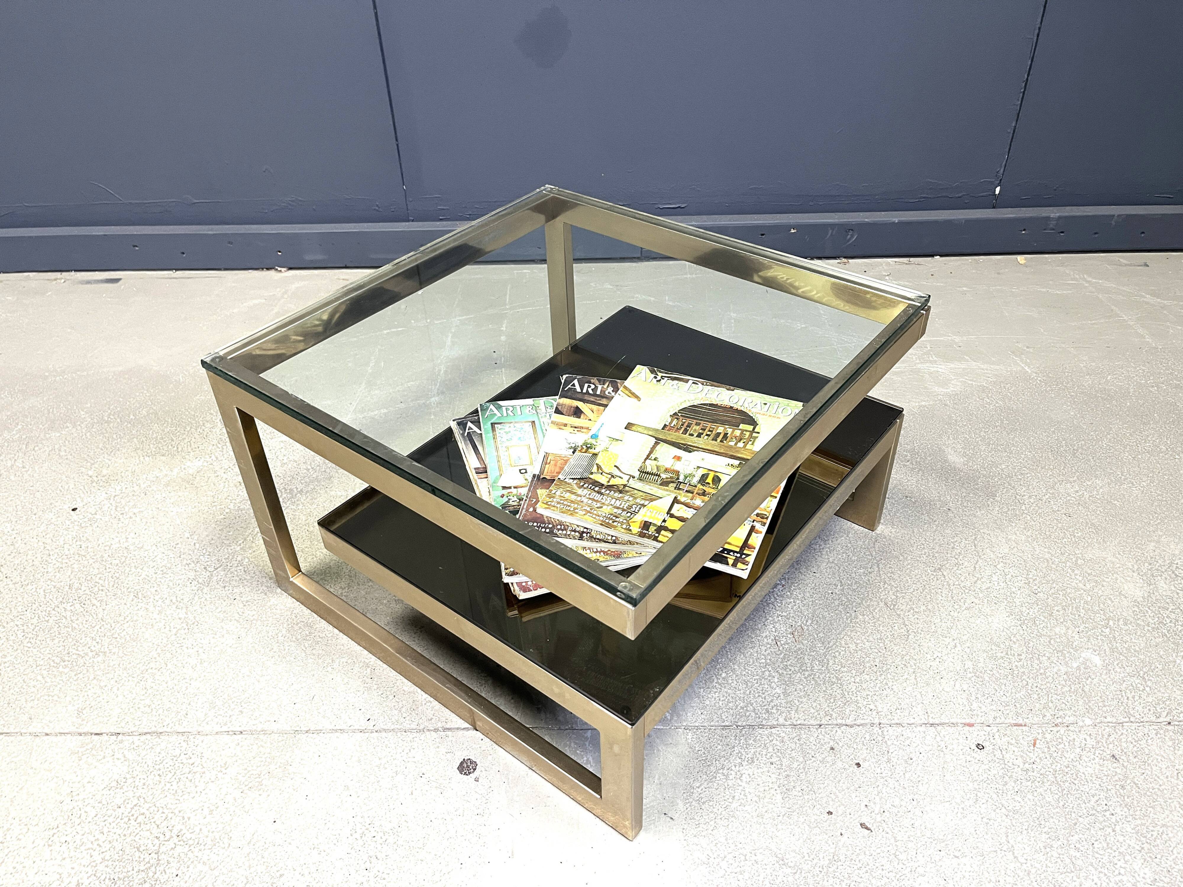 Vintage 23kt gold layered G shaped coffee table by Belgochrom, 1970s