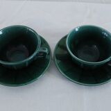 Set of 2 vintage green cups + saucers