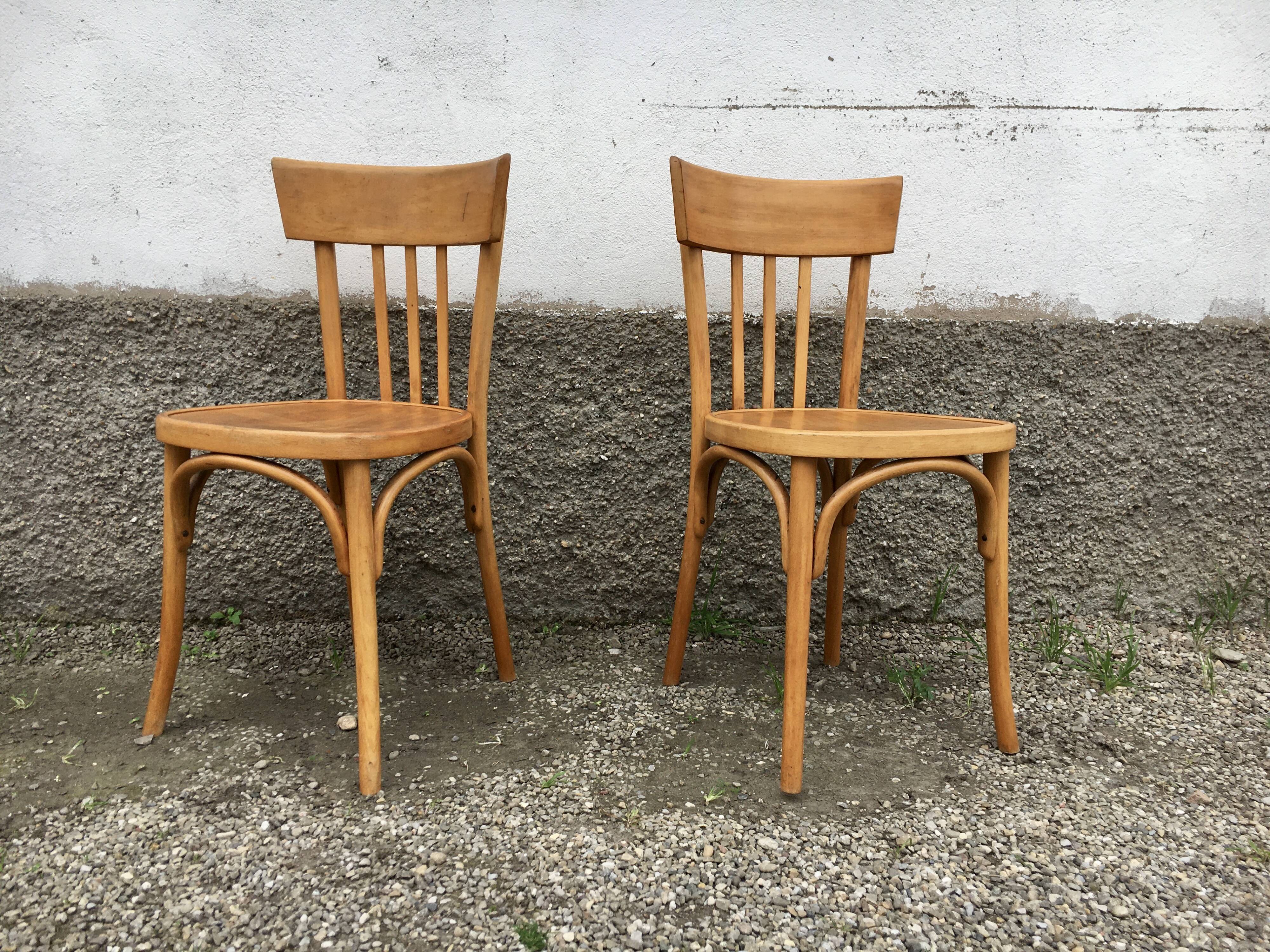 Pair of bentwood curved wooden bistro chairs