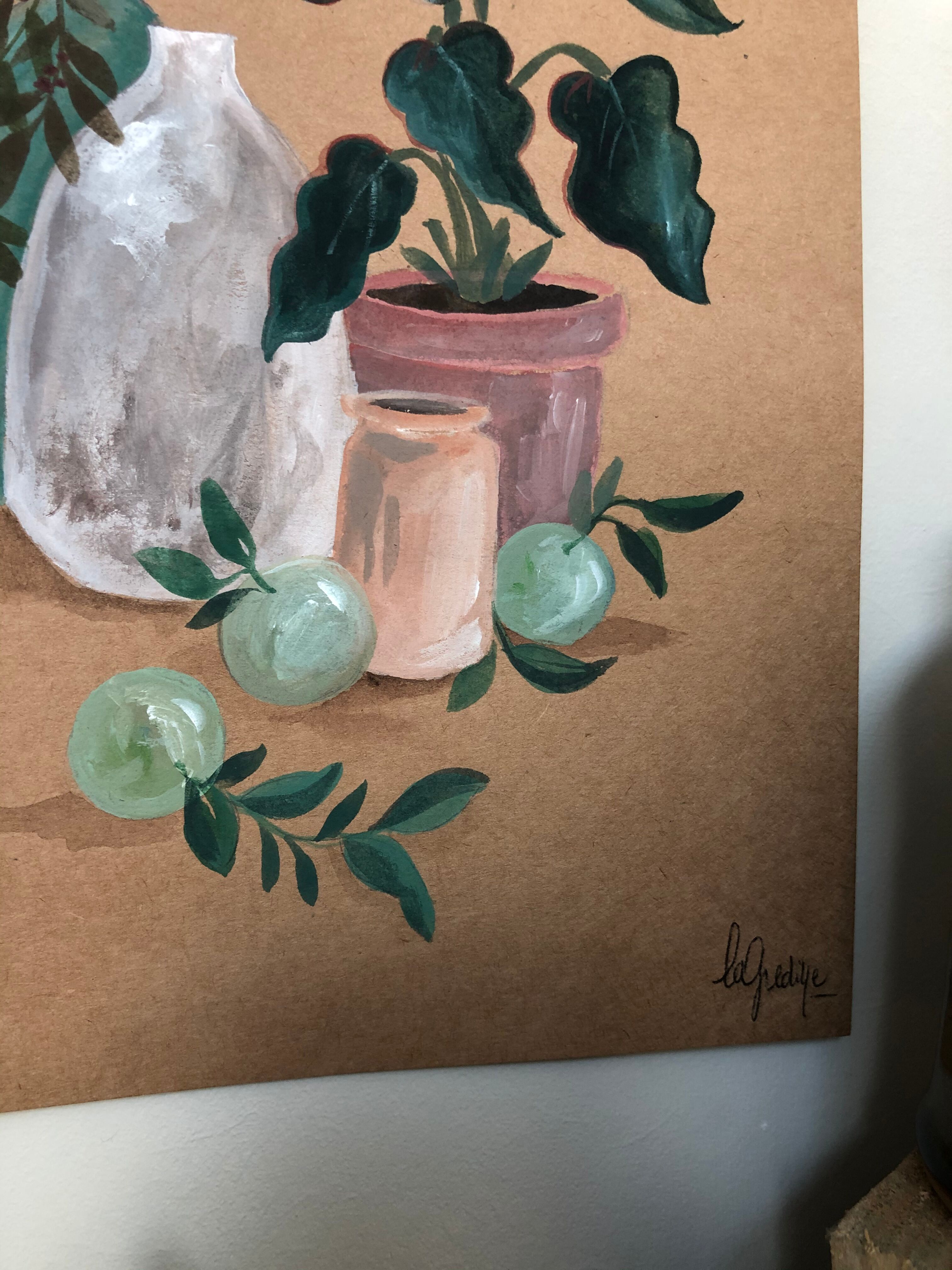 Painting A4 Pottery and green plants