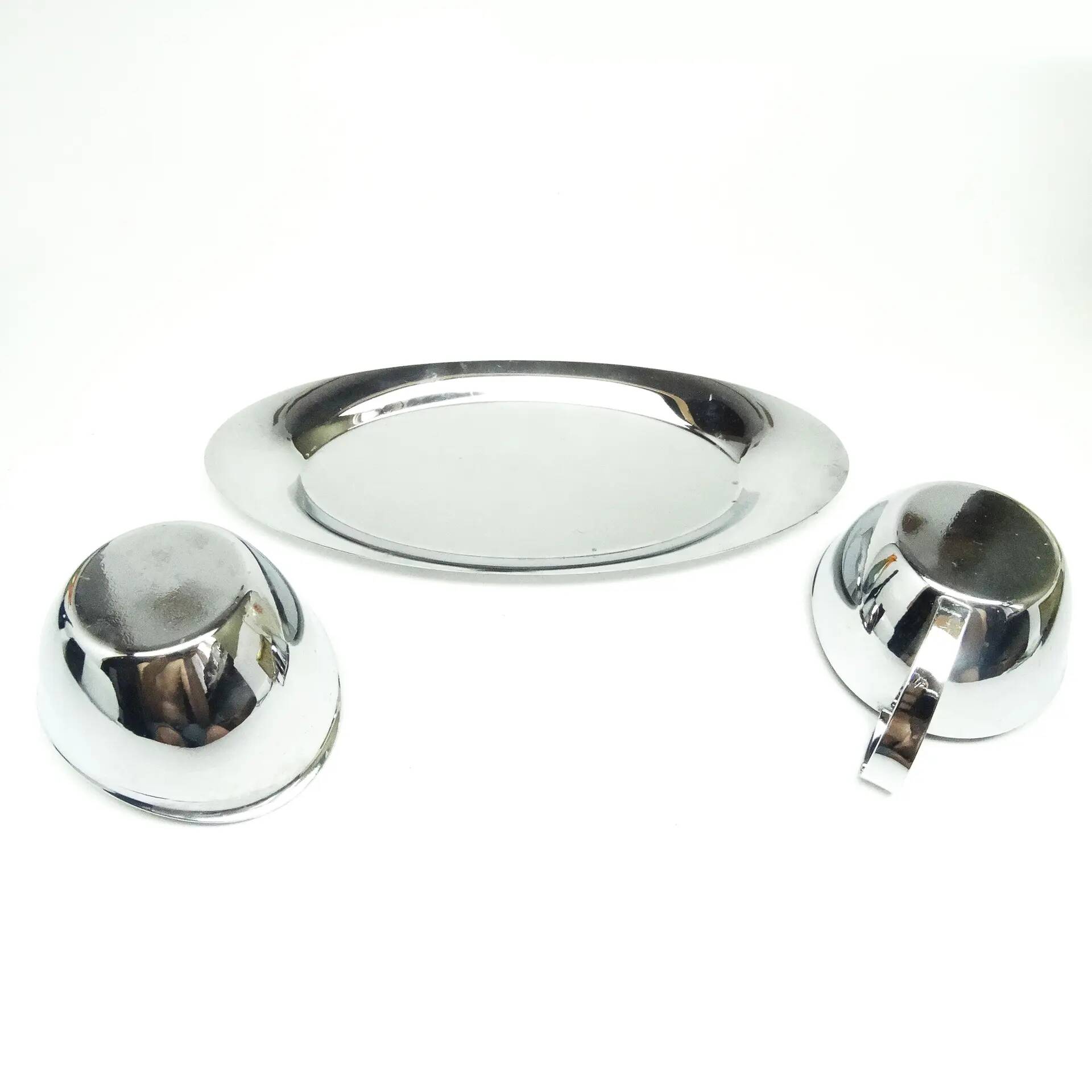 Mid-century modern coffee set, nickel-plated brass, Poland, 1950s