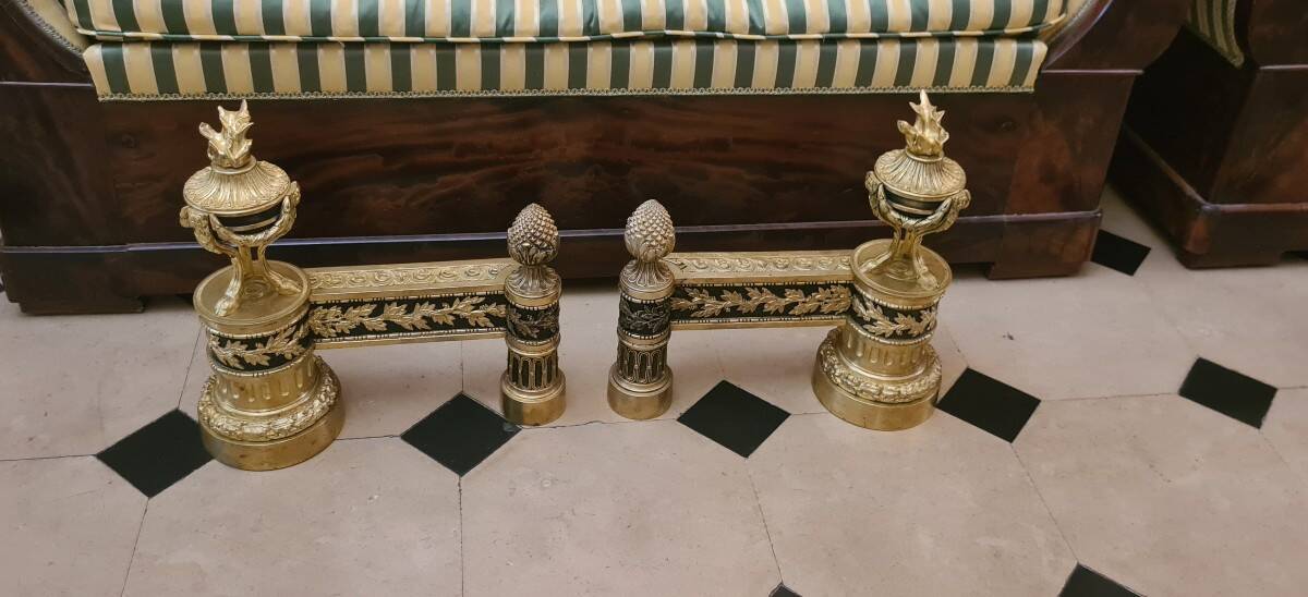 PAIR OF GILT BRONZE ANDIRONS SECOND HALF OF THE 19TH CENTURY