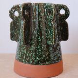 Vase en céramique sculptural émaillé vert foncé à reflets