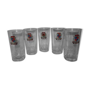 Lot of 5 Duval pastis glasses, advertising bistro.