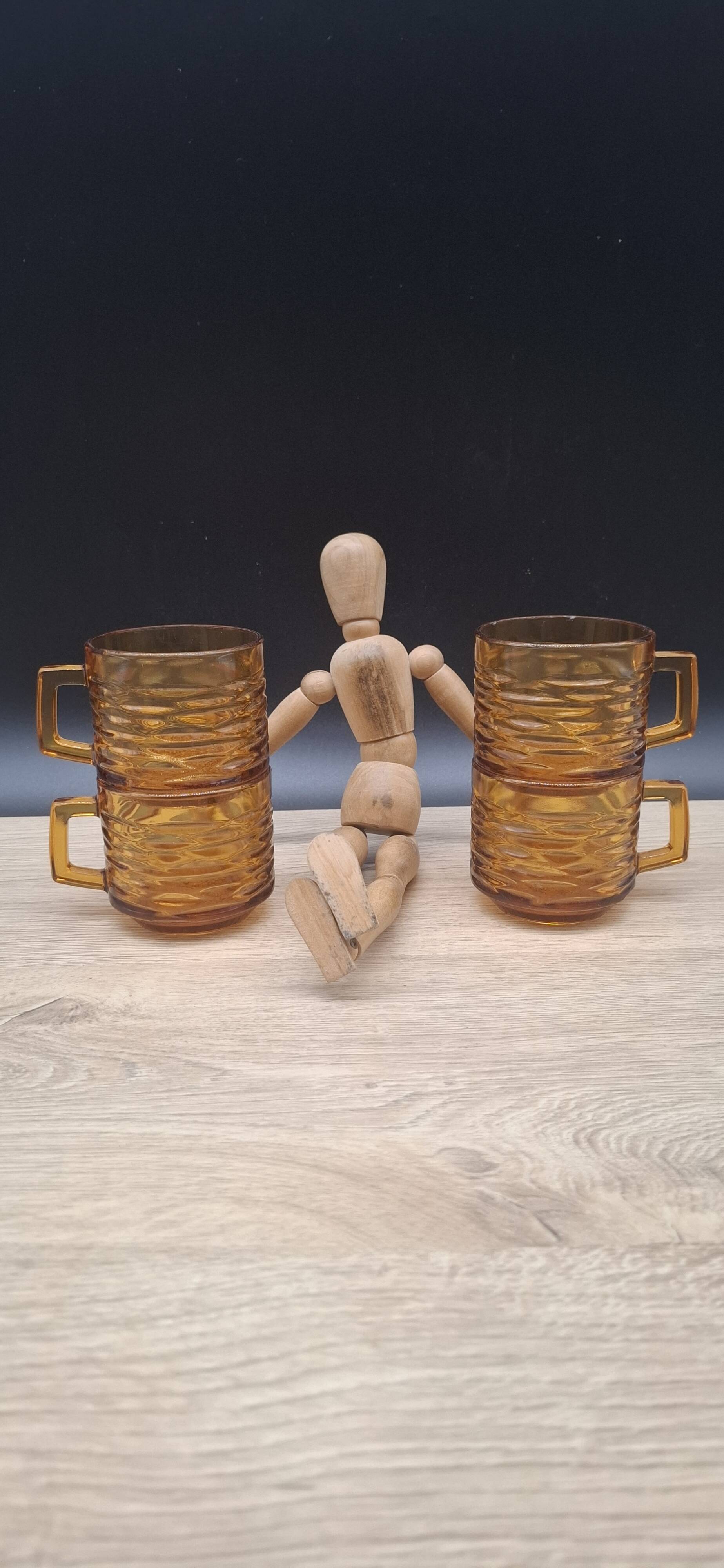 Set of 4 Vereco amber glass cups