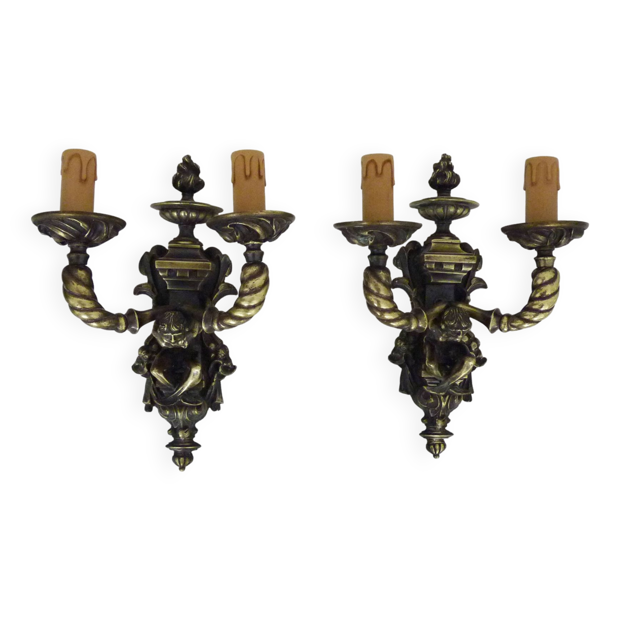 Pair of Satyr wall lights in bronze Napoleon III 19th century