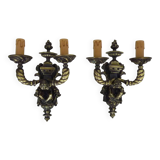 Pair of Satyr wall lights in bronze Napoleon III 19th century