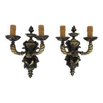 Pair of Satyr wall lights in bronze Napoleon III 19th century