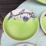 Vintage Vallauris ceramic dinnerware set. Fish design. 1960s