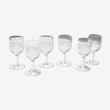 6 verres à vin blanc en cristal taillé - signés - h 12,5cm