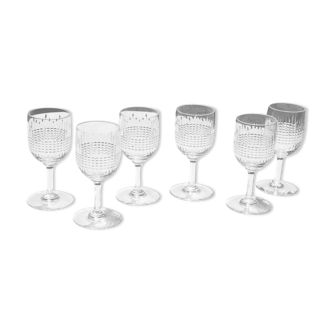 BACCARAT NANCY - 6 Glasses of white wine in cut crystal - Signed - H 12,5cm