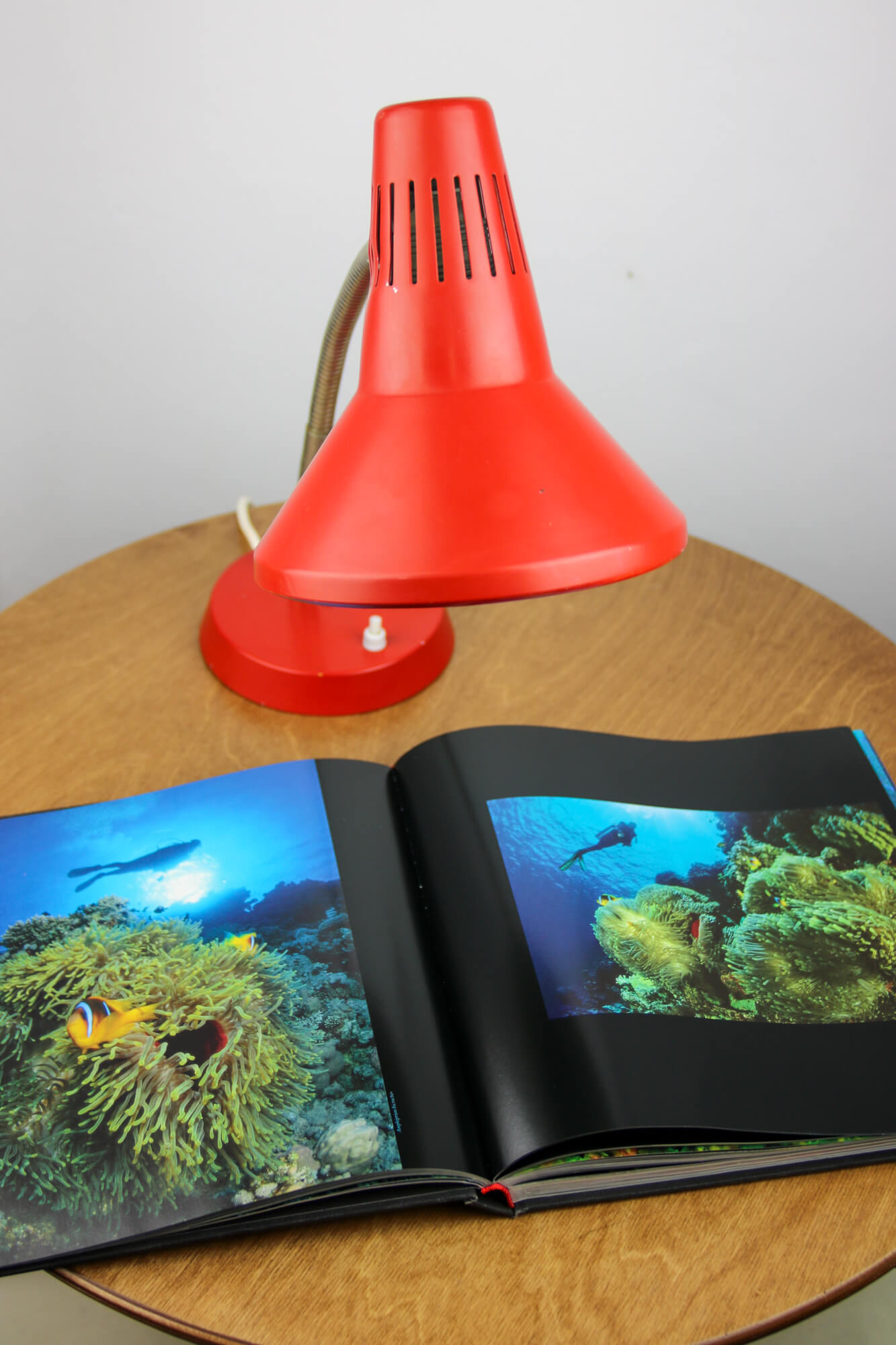 Adjustable Desk Lamp in Red Painted Metal and Chrome-Plated Spiral Arm from Tep, 1970s