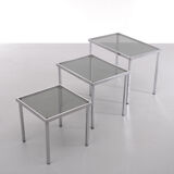 Nesting tables chrome frame smoked glass 1970s