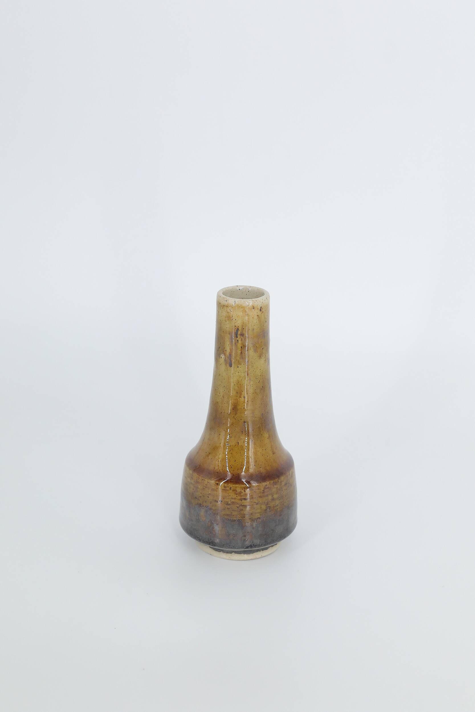 Small modern Scandinavian mid-century collection vase in glazed brown stoneware no. 3 by Gunnar Borg.