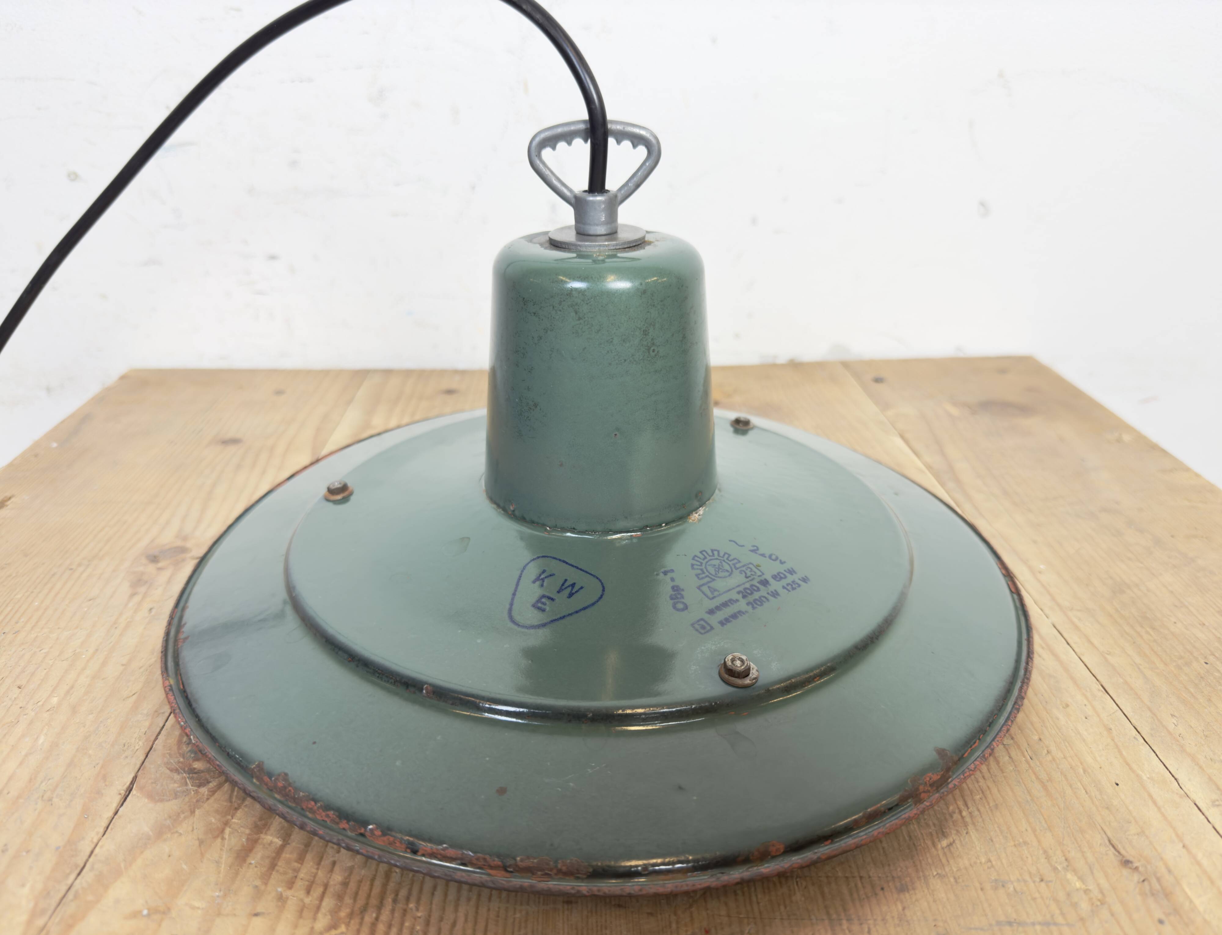Industrial Green Enamel Cage Pendant Light, 1960s