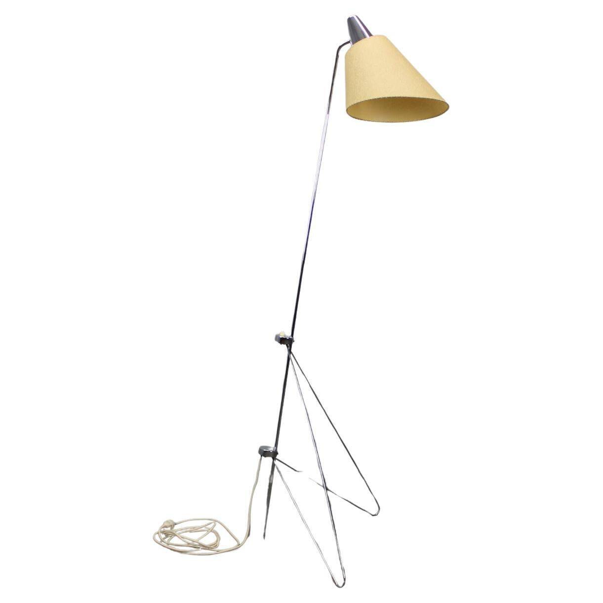 Napako giraffe floor lamp from the 1960s in chrome by Josef Hůrka with handmade parchment lampshade