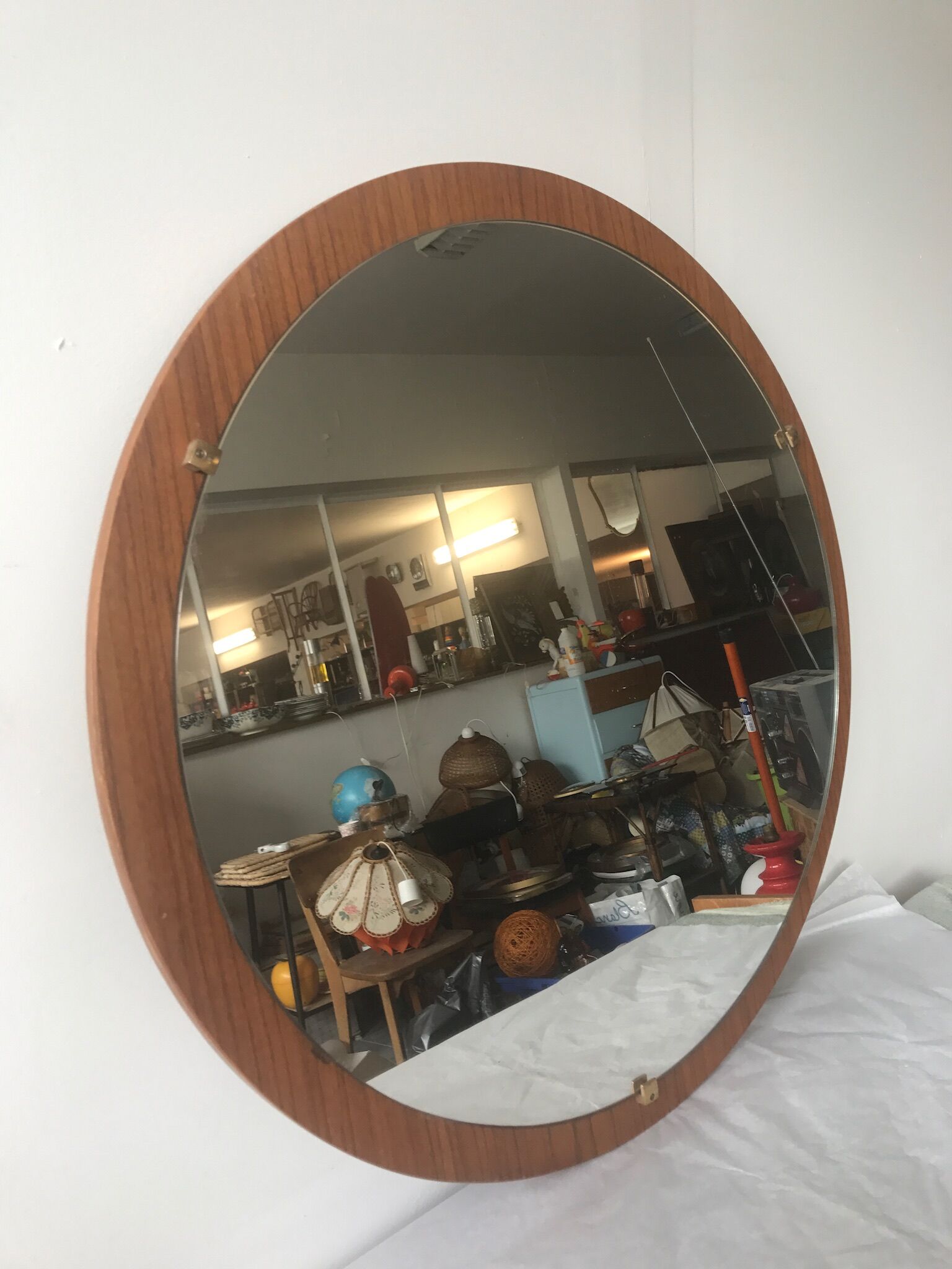 Mirror round vintage teak 66 x 66 cm