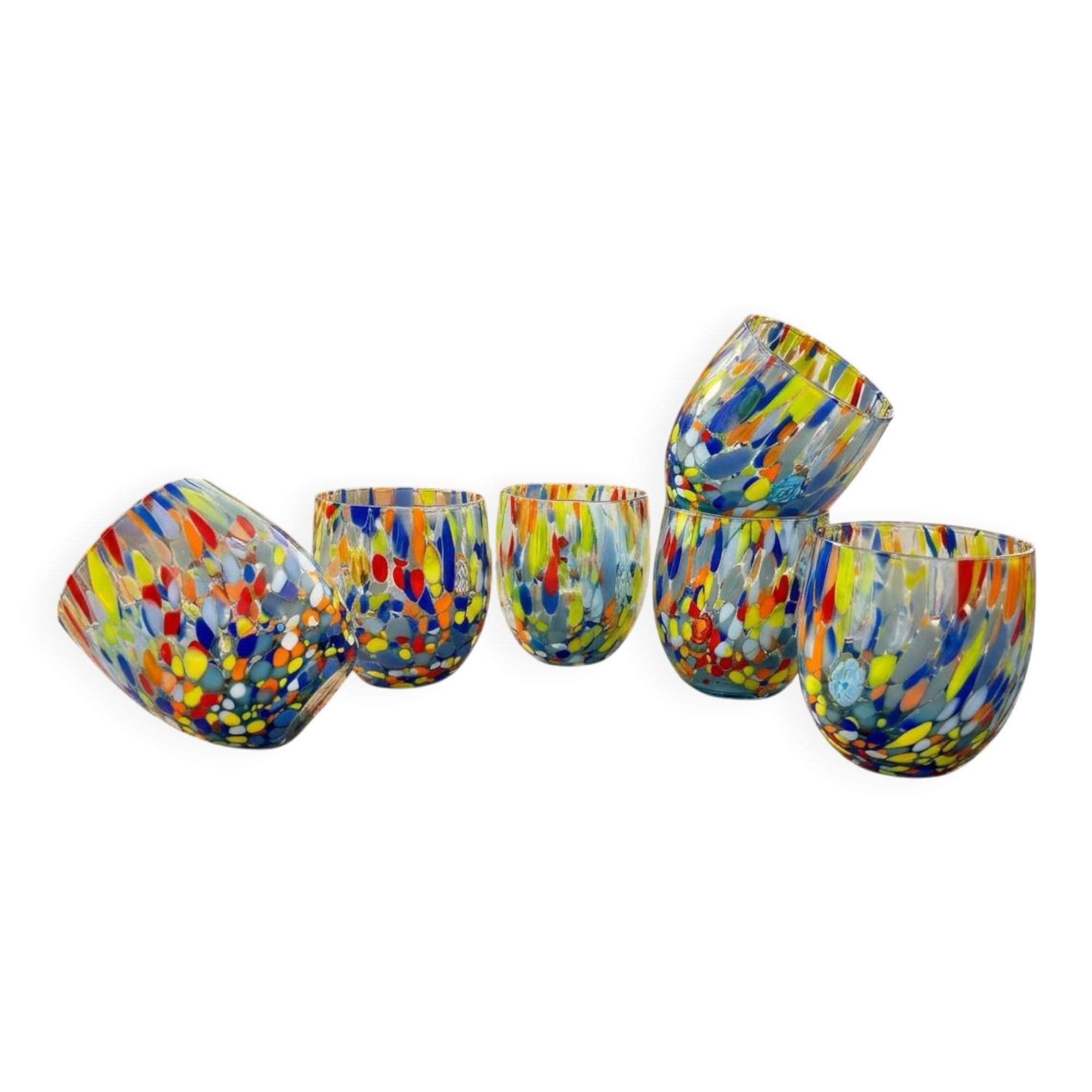 Set of 6 blown glass glasses with Murano murrine.