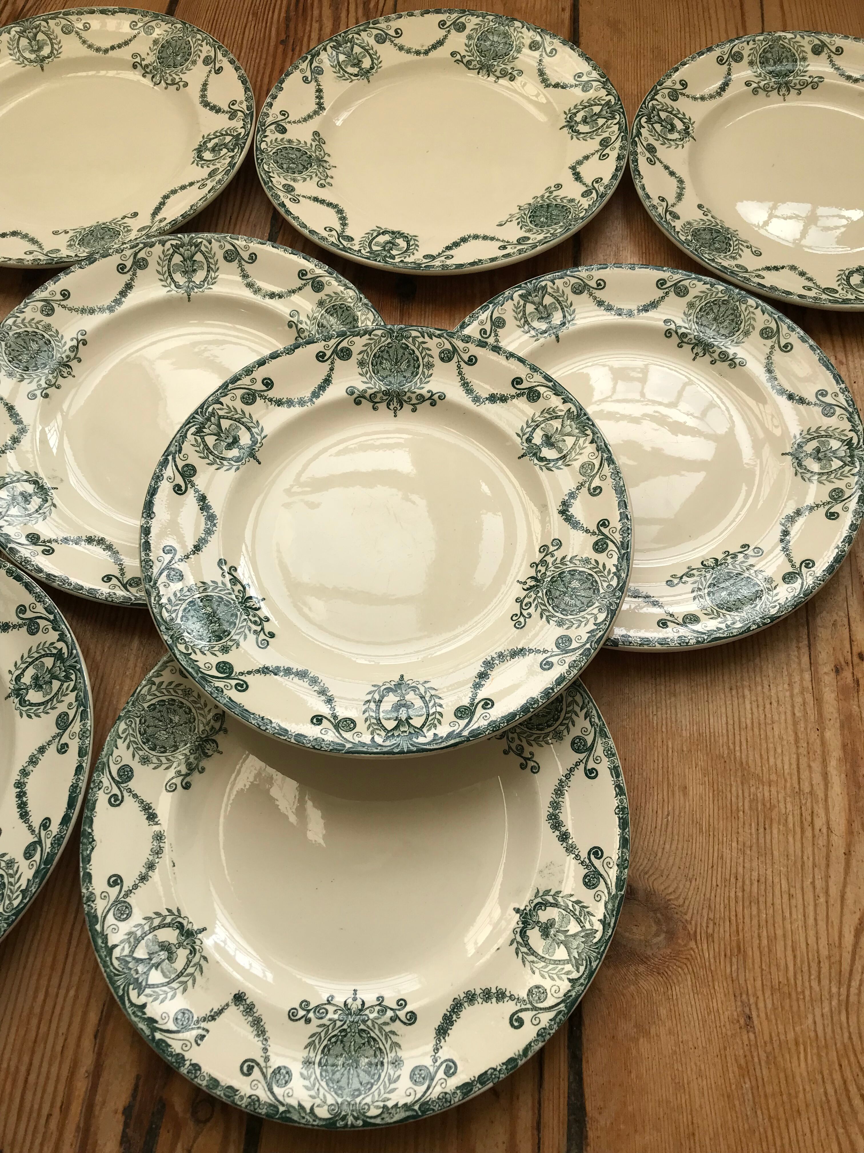 Series of 8 old flat plates Terre de Fer