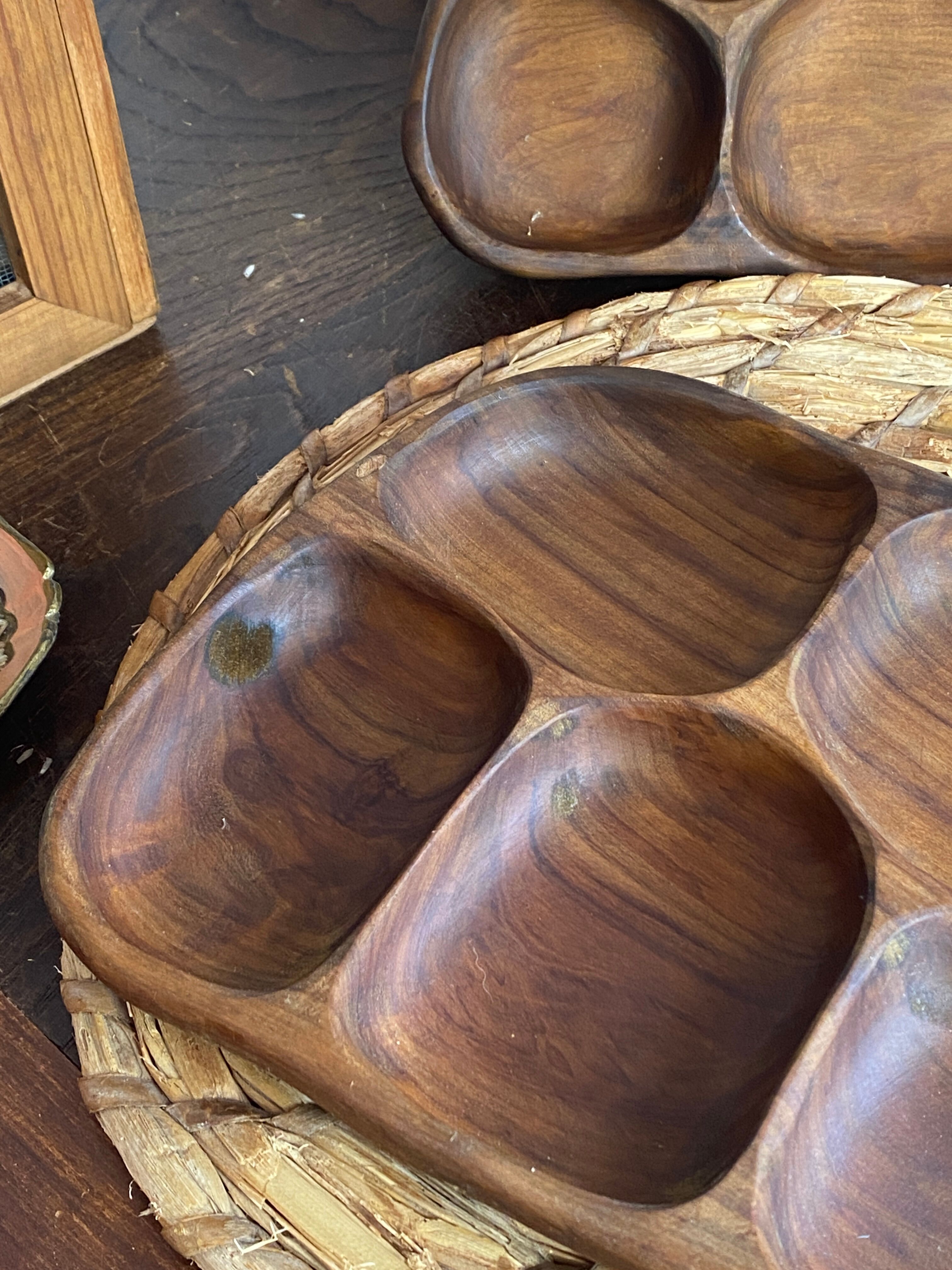 Olive wood platters, in organic shapes.