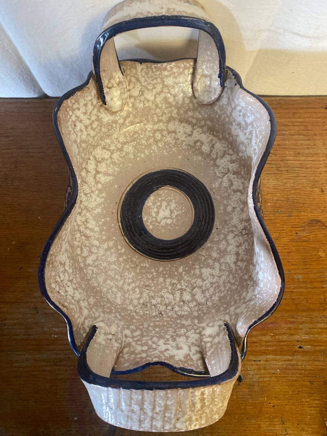 Vintage Ceramic Salad Bowl with Blue Floral Decor, Made in Italy