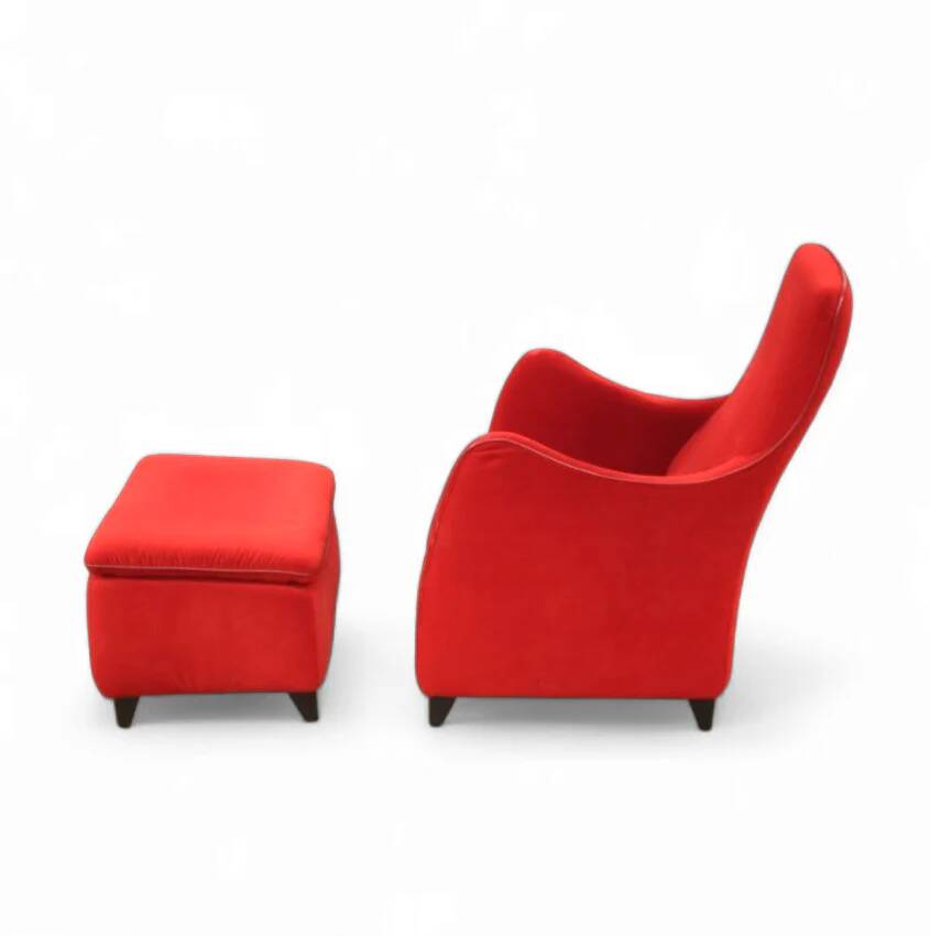 Senta armchair / hocker / ottoman by Gerard van den Berg for Wittmann / red velvet upholstery / marked - Stunning condition