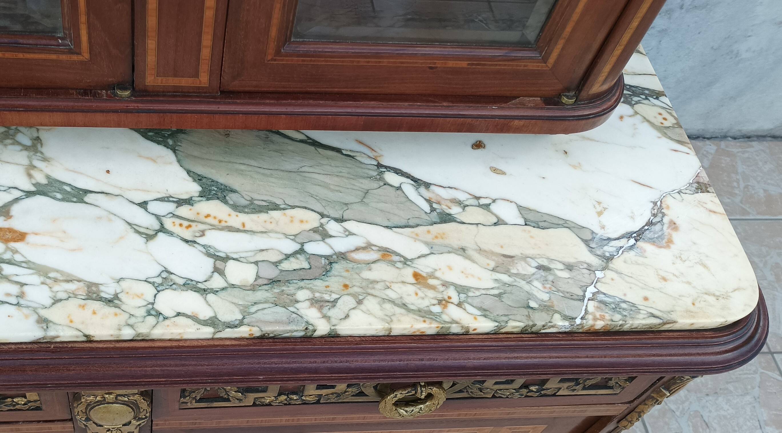 Louis XVI 2-part sideboard in mahogany veneer and precious wood marquetry