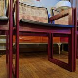 Pascal mourgue rare set de 3 fauteuils traîneaux cannés bois laqué  pour triconfort vintage 80's
