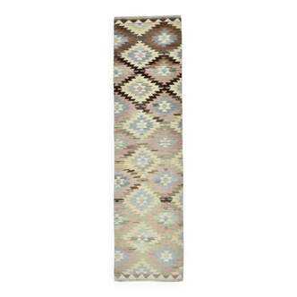 3x10 Cream & Brown Vintage Kilim Runner Rug, 81x306Cm