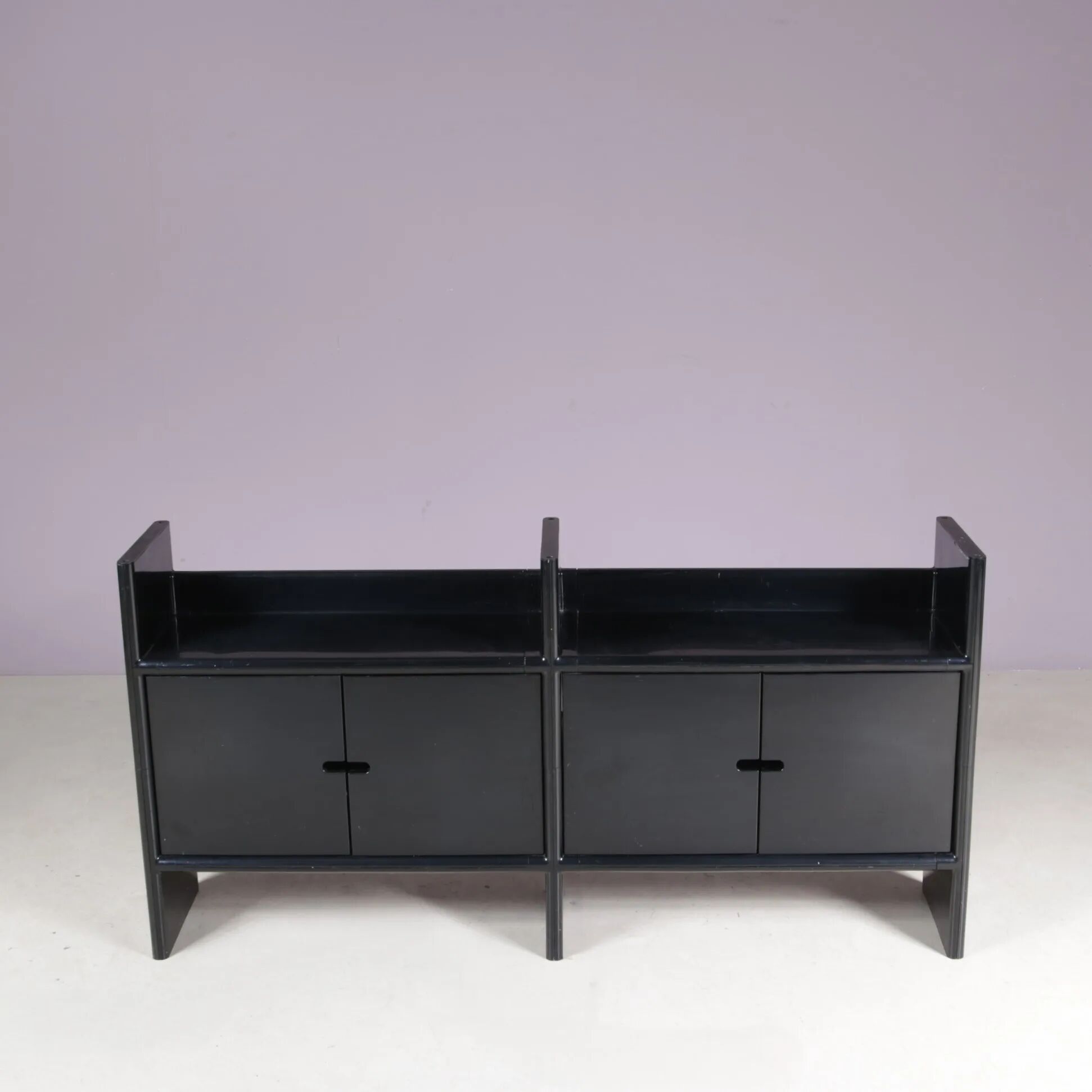 1970s low black plastic cabinet model Multiplo Harvey Guzzini Italy for Kastilia