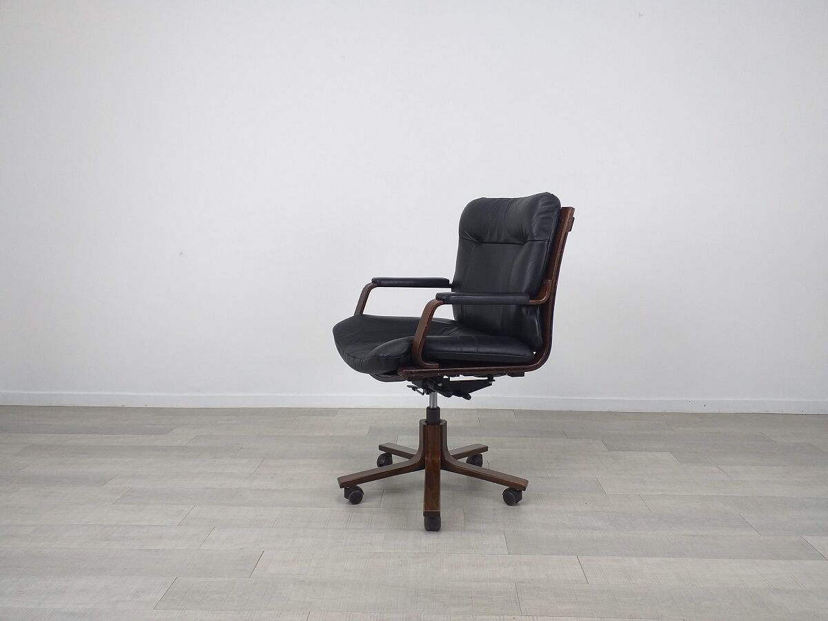 Office armchair leather wood Scandinavian design 70s vintage