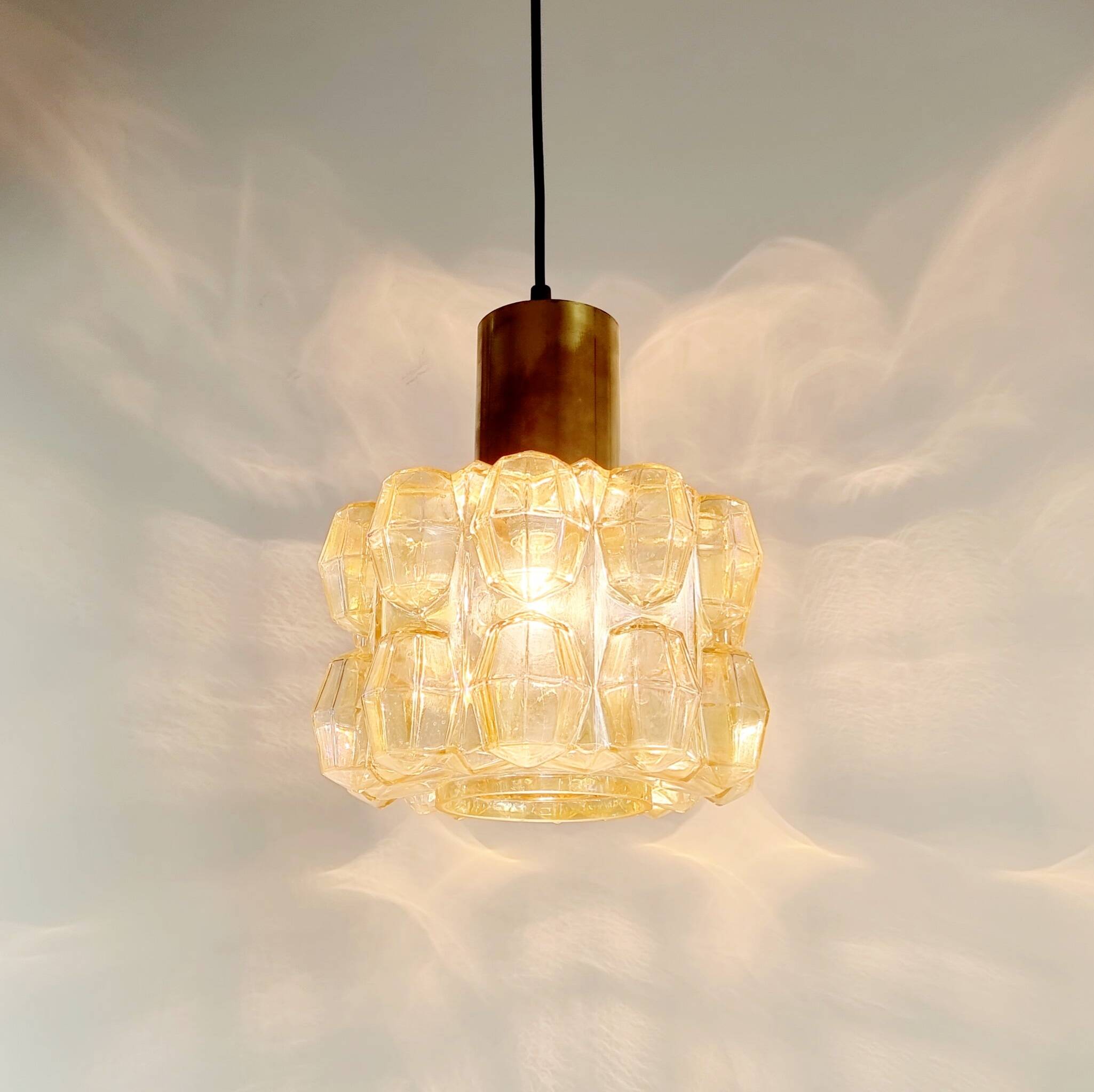 Large Amber Diamond Glass Ceiling Light/Pendant by Helena Tynell for Limburg, Germany, 1960s