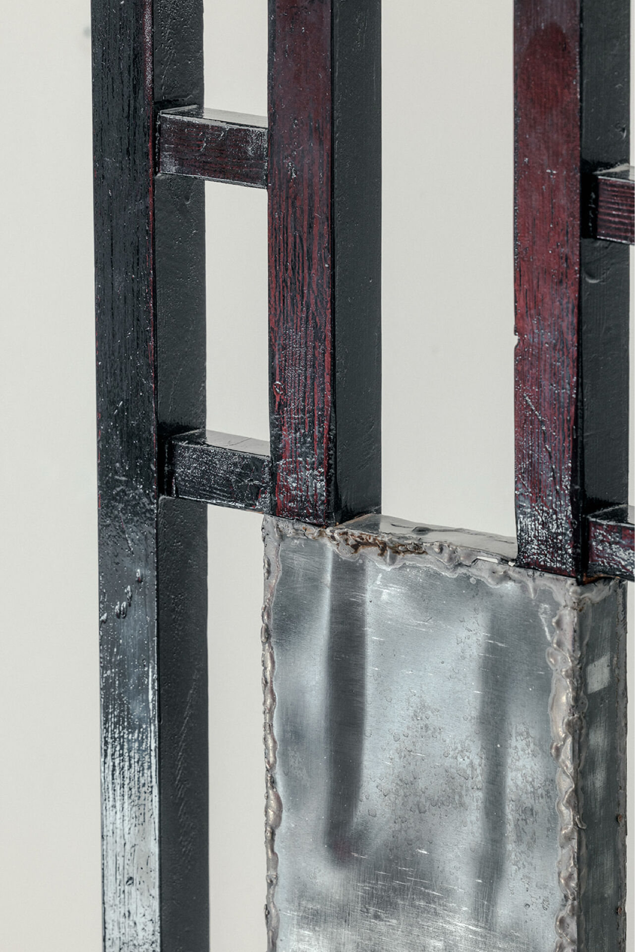 Postmodern Throne Chair in Black Lacquered Wood, Iron Sh