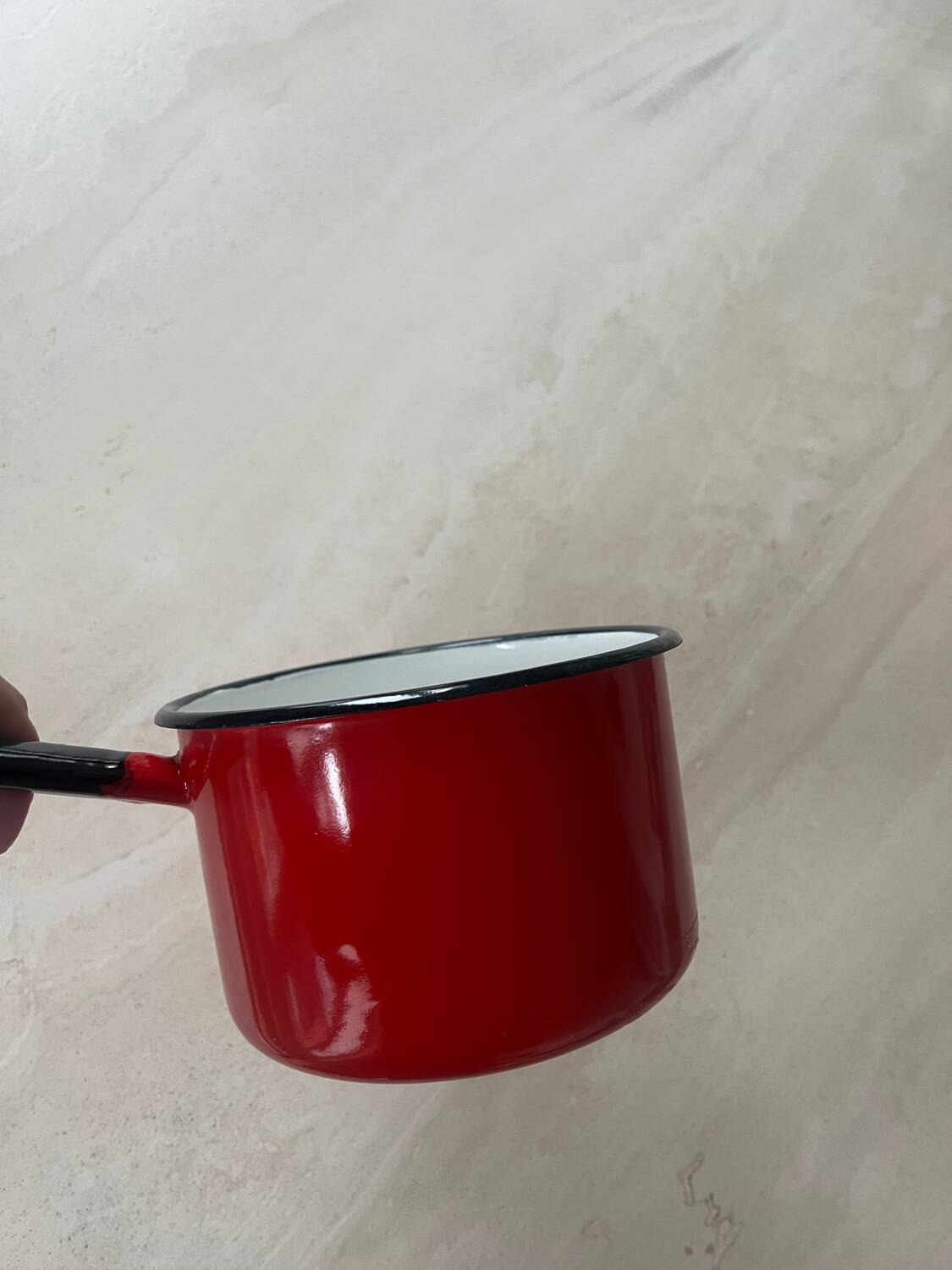 Vintage saucepan, in red enamel made in Finland