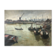 Painting Piet VOLCKAERT (1902-1973) HST Docked boats with urban marine crane