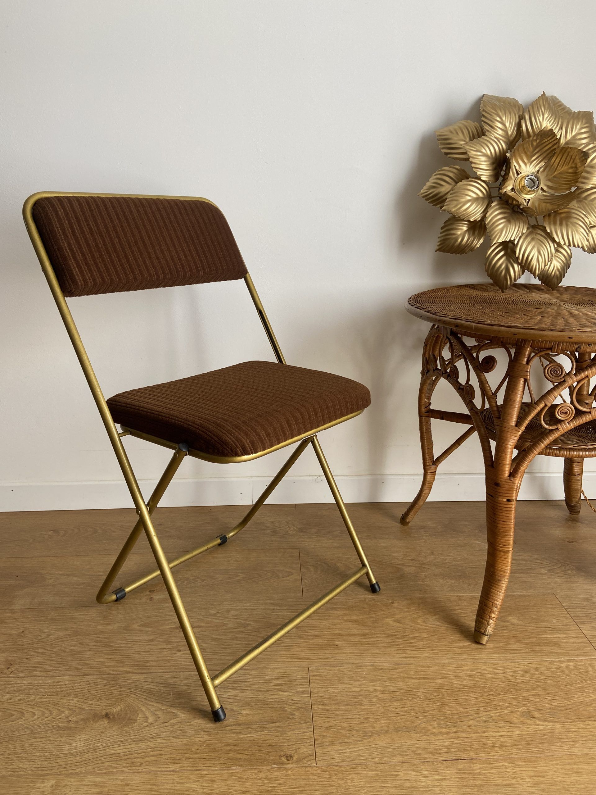 Vintage lafuma folding chair with brown striped fabric