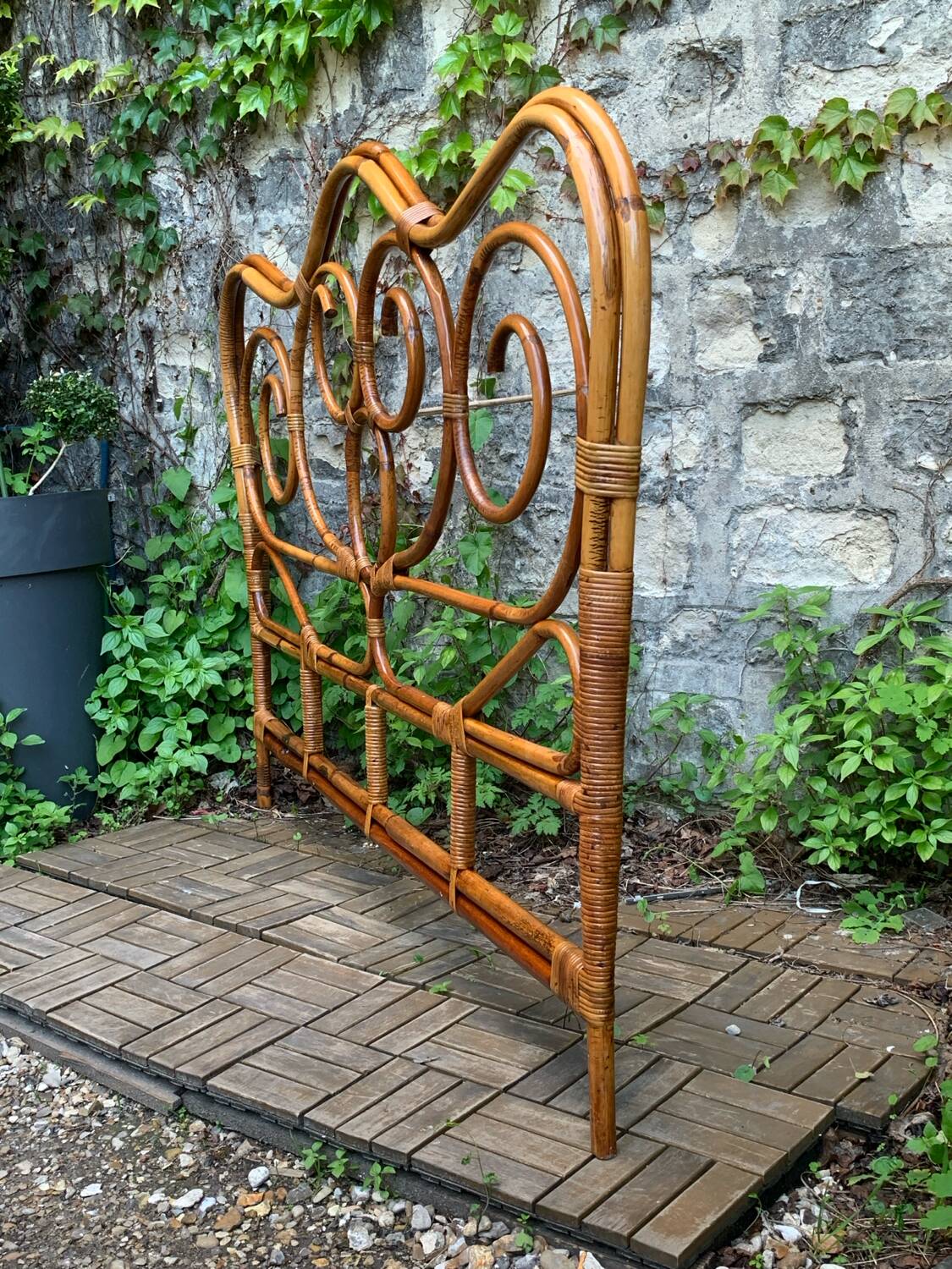 Bamboo and rattan headboard 160cm vintage 1960