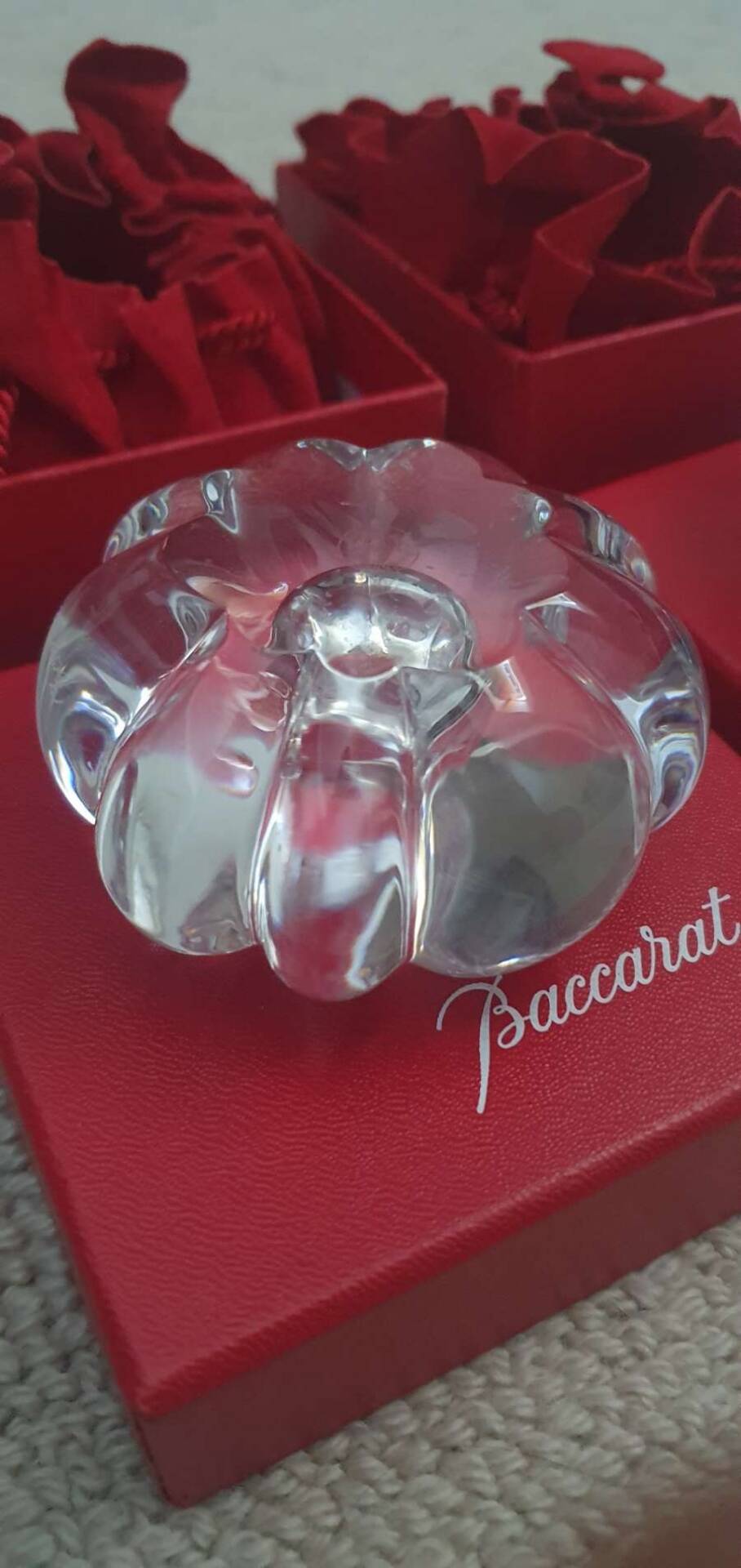 Pair of Baccarat crystal candlesticks, flower/rose model — new condition
