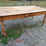 Cherry farm table, turned legs, 2 extensions