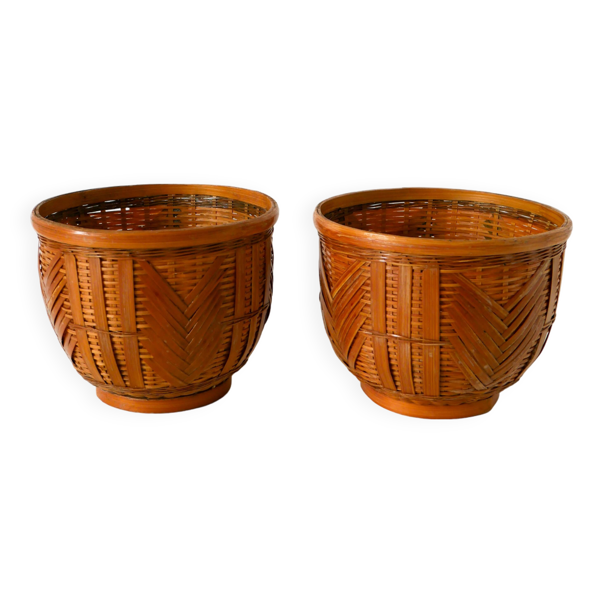 Pair of wicker/rattan planters, 1970