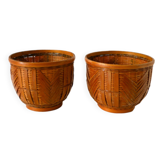 Pair of wicker/rattan planters, 1970